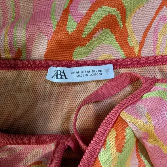 ZARA Pink Orange Abstract Slip Mini Dress Y2K Psychedelic Bodycon Festival - M - Picture 7 of 12